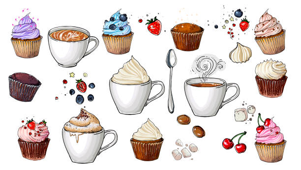 ilustrações, clipart, desenhos animados e ícones de um pote de mel, geleia de morango em um pote de vidro. bagas. esboços de comida de cor vetorial em fundo branco. - hot chocolate