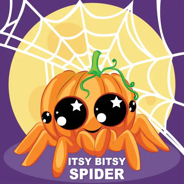 Vector illustration of Itsy Bitsy Spider pumpkin Halloween, Kids English Nursery Rhymes book illustration in vector