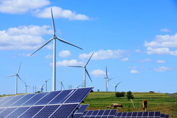 istock Solar photovoltaic panels and wind turbines 1308558953