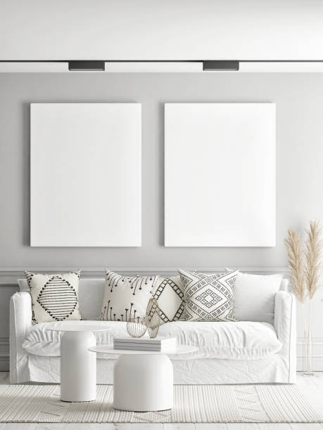 istock Mockup living room with an empty poster on the wall. 1308561741