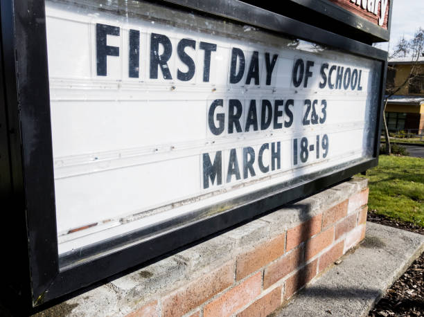istock a 'Back to School' sign, inviting elementary students to return after the Covid 19 shutdown 1308564593