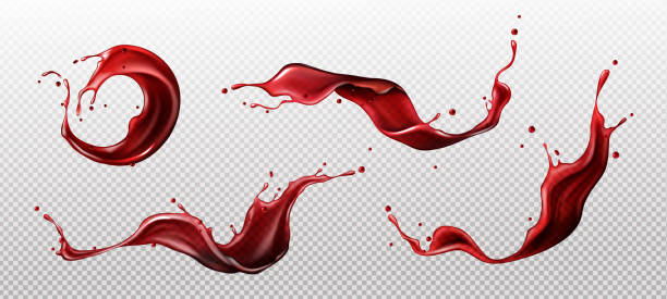 plamy wina, soku lub krwi, płynny czerwony napój - splashing juice liquid red stock illustrations