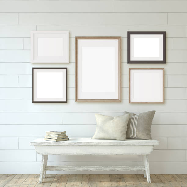 istock Farmhouse entryway. Interior and frame mockup. 3d render. 1308568214