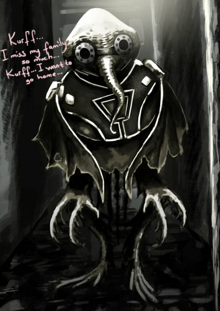 Lost Alien Illustration, Dark Scenic Dramatic Feature, Science-Fiction, Creature Lost Alien Illustration, Dark Scenic Dramatic Feature, Science-Fiction, Creature, Horror concept, comic style, speaking comic character action anime movies stock illustrations