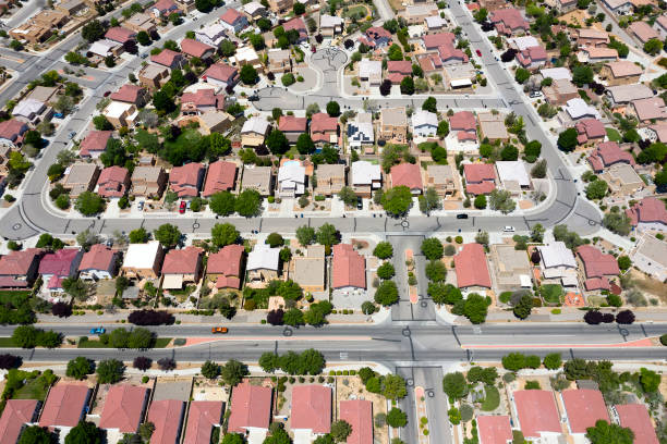 istock Residential neighborhood with red rooftops 1308573095