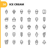 Ice Cream Line Icons. Editable Stroke. Pixel Perfect. For Mobile and Web. Contains such icons as Ice Cream, Cone, Frozen Food, Summer, Vanilla Ice Cream, Chocolate, Cup, Snack, Dessert, Fruit, Dairy Product, Sweet Food, Milk, Waffle, Watermelon, Sorbet.