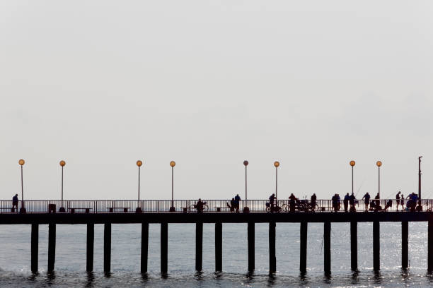 istock Pier with people in silhouette 1308575826