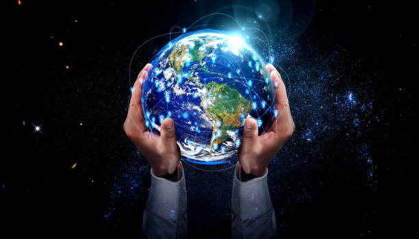 istock Global network connection covering earth with link of innovative perception 1308579186