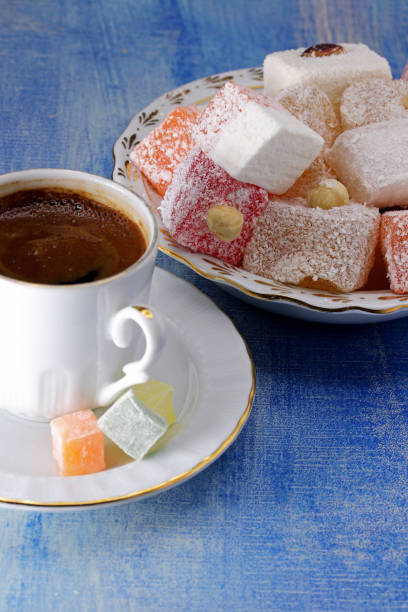 istock Turkish delight with a cup of Turkish coffee 1308579362