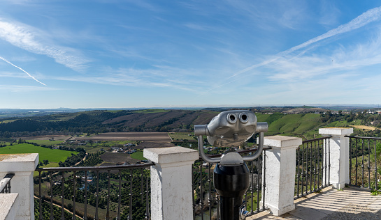 The plaza del Cabildo viewing platform in the city center of Arcos de la Frontera with coin-operated binoculars