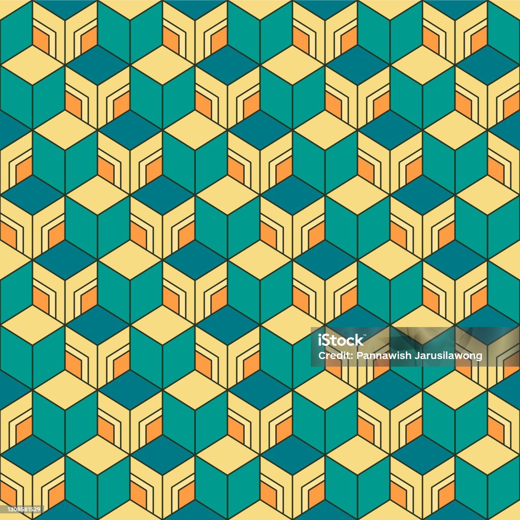 Japanese Cube Pattern Japanese Diamond Cube Vector Seamless Pattern Stock Illustration ...