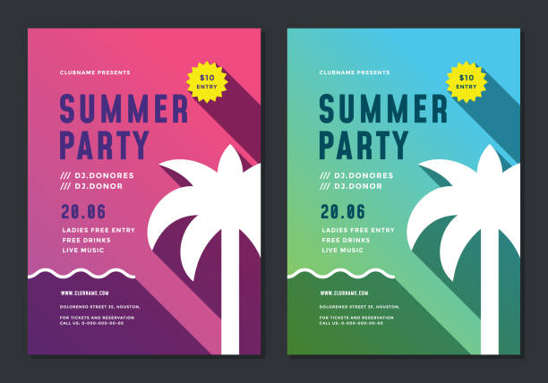 Summer beach party flyer or poster template modern typography style Summer beach party flyer or poster template modern typography style design. Vector illustration. beach party stock illustrations