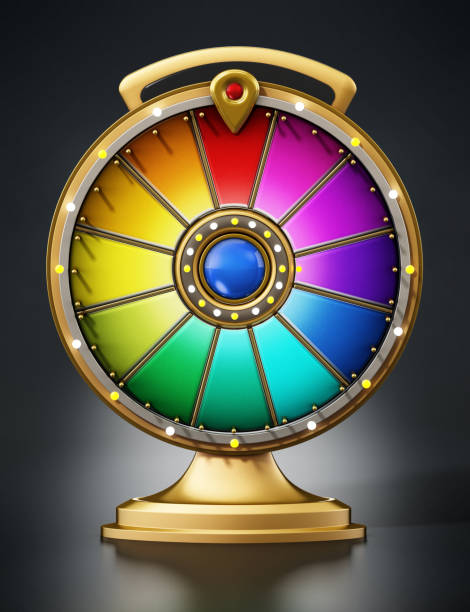 istock Prize wheel with blank colorful slices against black background 1308581945