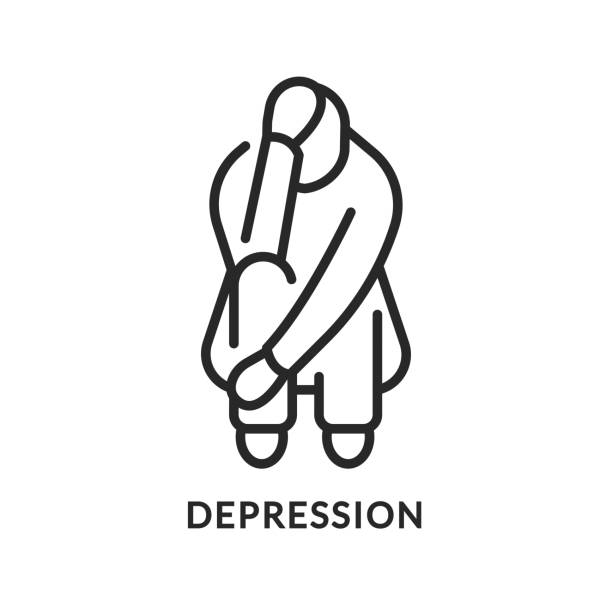 depresyon düz çizgi simgesi. vektör illüstrasyon akıl hastası kişi - depresyon stock illustrations