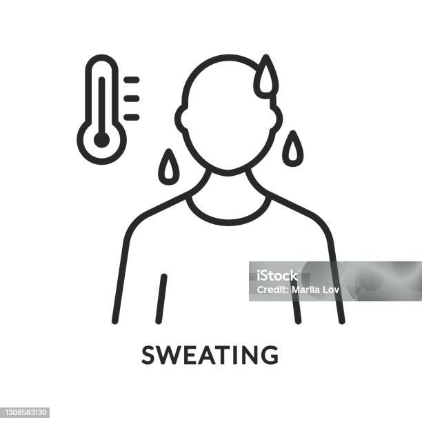 땀을 흘리는 플랫 라인 아이콘 벡터 일러스트 불안 사람과 고온 발열 땀에 대한 스톡 벡터 아트 및 기타 이미지 - 땀, 아이콘 ...
