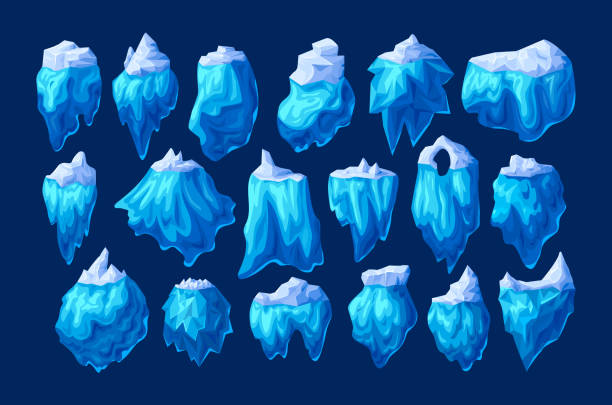 istock Realistic crystals of clean ice iceberg set. Cooling crystals, iceberg broken of ice, cold frozen crystal blocks ice, winter cool landscapes for game design cartoon vector 1308584383