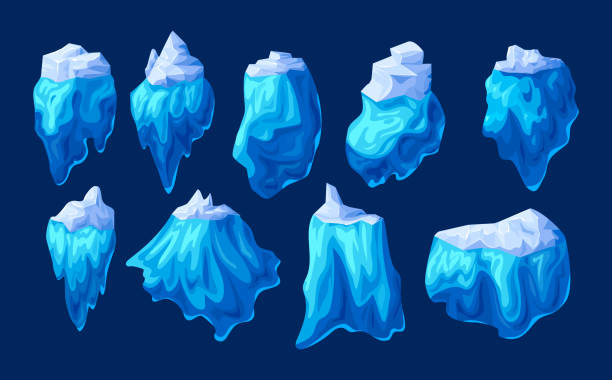 istock Realistic crystals of clean ice iceberg set. Cooling crystals, iceberg broken of ice, cold frozen crystal blocks ice, winter cool landscapes for game design cartoon vector 1308584384