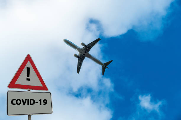 istock Symbolic Sign Covid-19 Plane on Sky 1308584967