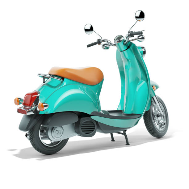 istock Green vintage scooter on white background 1308586240