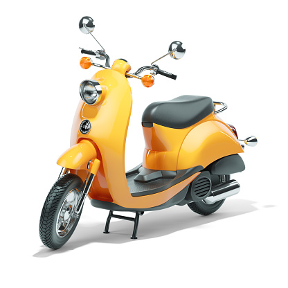 Yellow vintage scooter on white background 3d render