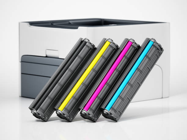 ensemble de cartouches de toner d’imprimante laser de rechange cyan, magenta, jaune et noir. - laserjet photos et images de collection