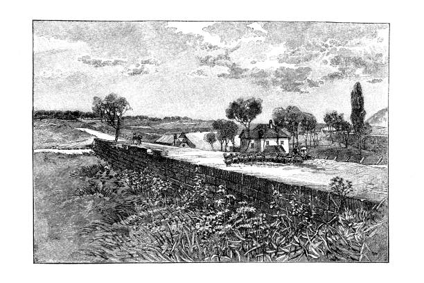 Roman road on Lake Kikeri Illustration of a Roman road on Lake Kikeri lake balaton stock illustrations
