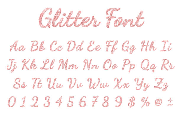 Rose gold glitter font in white background. Vector Rose gold glitter font in white background. Vector illustration rose gold glitter stock illustrations