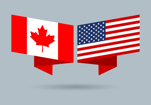 usa und kanada flaggen. amerikanisches und kanadisches nationalsymbol. vektor-illustration. - canadian flag stock-grafiken, -clipart, -cartoons und -symbole