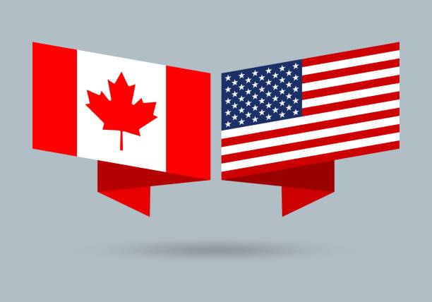 ilustraciones, imágenes clip art, dibujos animados e iconos de stock de banderas de ee.uu. y canadá. símbolo nacional americano y canadiense. ilustración vectorial. - flag canadian flag patriotism national flag