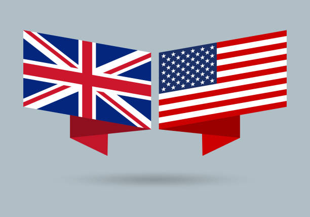 illustrations, cliparts, dessins animés et icônes de drapeaux du royaume-uni et des états-unis. symboles nationaux américains et britanniques. illustration vectorielle. - british flag