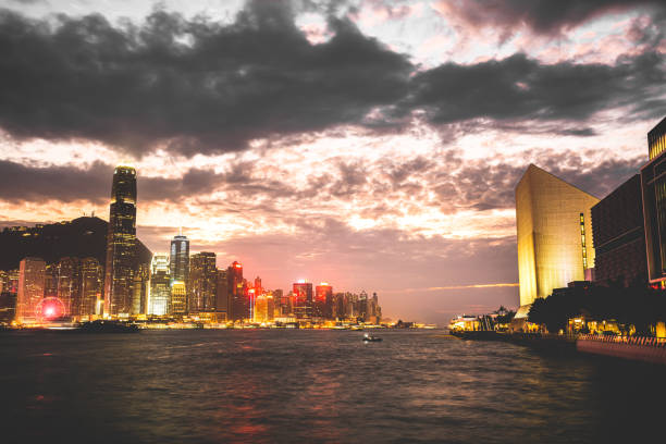 istock Hong Kong Harbour Skyline at dusk 1308589975
