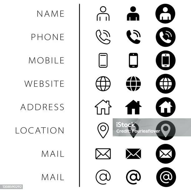 Bedrijf Verbinding Visitekaartje Pictogram Ingesteld Telefoon Naam Website Adres Locatie En Email Logo Symbool Sign Pack Vector Illustratiebeeld Geïsoleerd Op Witte Achtergrond Sjabloon Voor Contactontwerp Stockvectorkunst en meer beelden van Pictogram