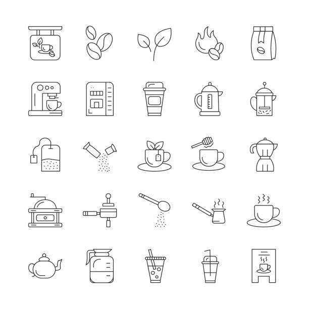 コーヒーショップラインアイコンセット。 - tea machine点のイラスト素材／クリップアート素材／マンガ素材／アイコン素材