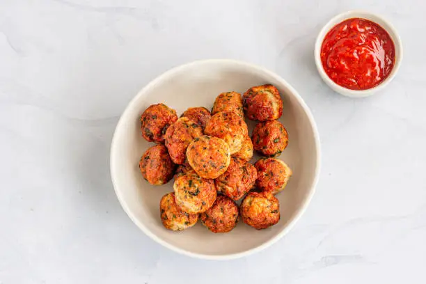 Chicken Meatballs, Top View Fried Meatballs, Asian Food, Chicken Appetizer Photo