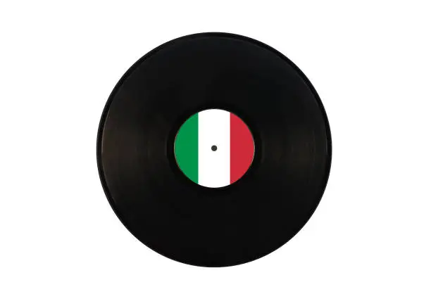 Photo of Gramophone record with the flag of Italy. Italian music. Vinyl record with the flag of Italy, on a white background, isolated