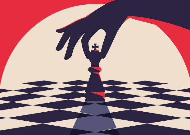 illustrazioni stock, clip art, cartoni animati e icone di tendenza di modello banner con mano che tiene il pezzo degli scacchi. - chess