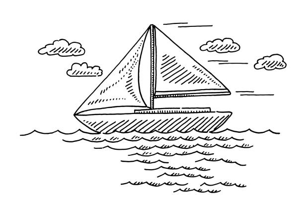 ilustrações de stock, clip art, desenhos animados e ícones de generic sailing boat drawing - sea water single object sailboat