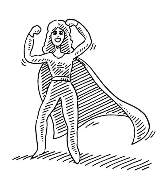 Vector illustration of Superhero Woman Powerful Gesture Drawing