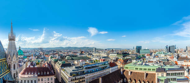 Vienna, Austria - April 27, 2015:  skyline of Vienna seen from observation platform at St. Stephens cathedral.