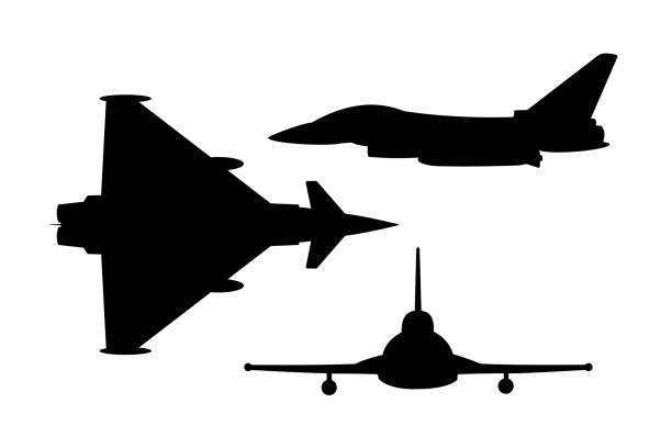 modern fighter jet silhouettes modern fighter jet vector silhouettes on a white background typhoon stock illustrations