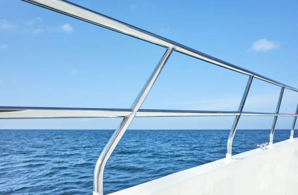 istock Boat side stainless steel railing on a sunny day, selective focus. 1308601639