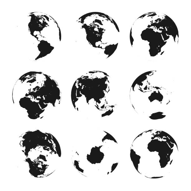 illustrazioni stock, clip art, cartoni animati e icone di tendenza di globo terrestre impostato da viste varianti - pianeti