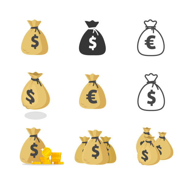 Money cash bag icon vector isolated, euro and dollar currency sack flat cartoon, isometric and line outline stroke style collection clipart design Money cash bag icon vector isolated, euro and dollar currency sack flat cartoon, isometric and line outline stroke style collection clipart design image money bag stock illustrations