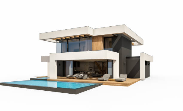 istock 3d rendering of modern cozy house in luxurious style isolated on white 1308604289