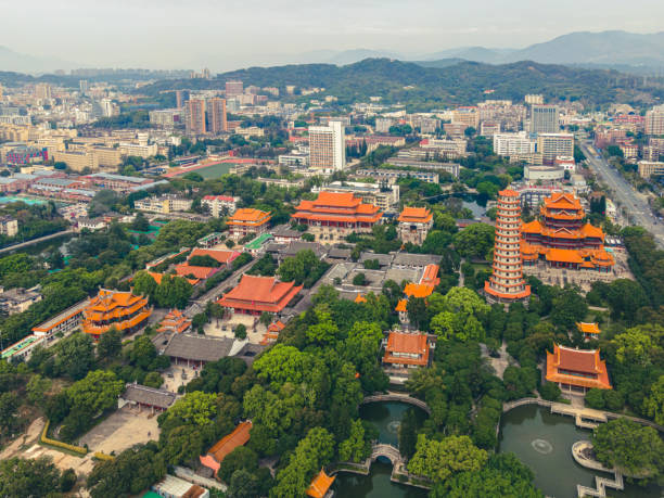 fotografia aerea dell'antico paesaggio architettonico del tempio xichan di fuzhou - fuzhou foto e immagini stock