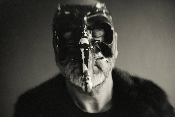 Portrait, one man only, vintage, horror, mask, pandemic, shaman