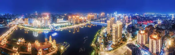 Aerial photography of Fuzhou city night view