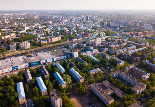 Aerial view of Ivanovo IVANOVO, RUSSIA - MAY 10, 2019: View from drone of modern cityscape of Ivanovo in summer ivanovo oblast photos stock pictures, royalty-free photos & images