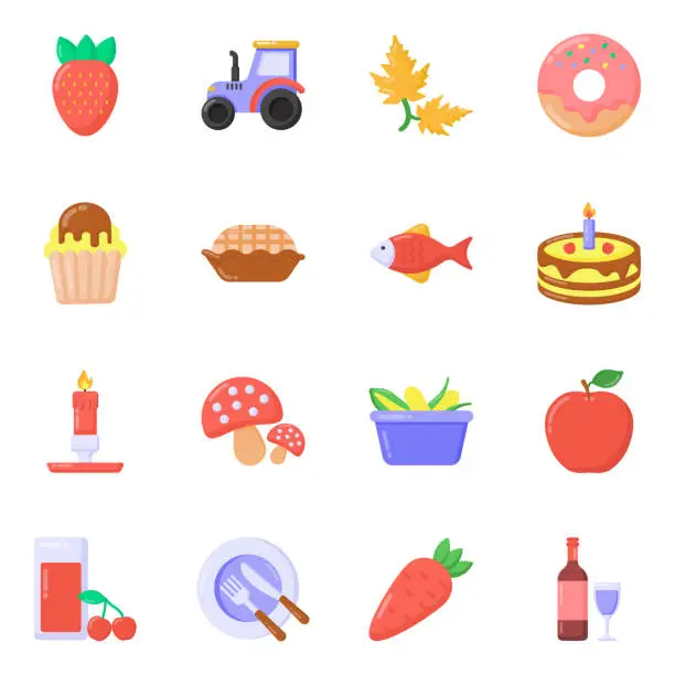 Vector illustration of Pack of Healthy Food Flat Icons