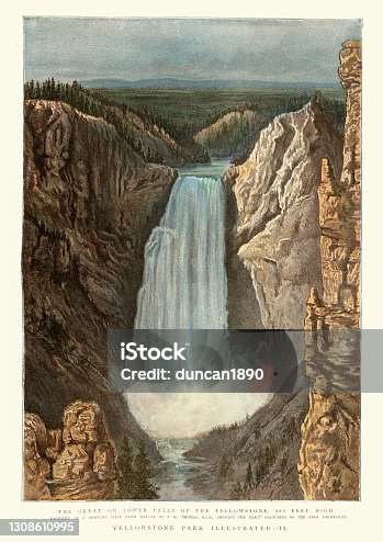 istock Great or lower falls of the Yellowstone, Waterfall, Victorian 19th Century 1308610995